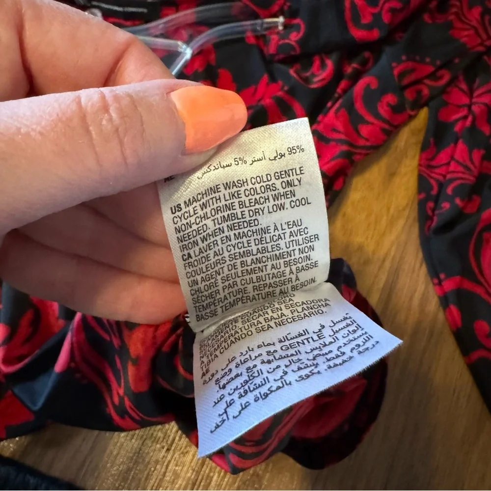 INC International Concepts Black & Red Long-Sleeve Draped Front Top - Picture 7 of 7